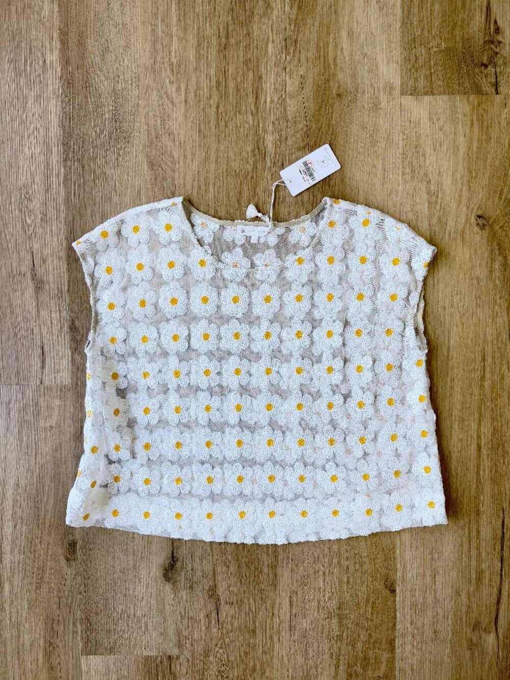 *NWT* COREY LYNN CALTER Sleeveless Sequin Sheer Daisy Top LARGE